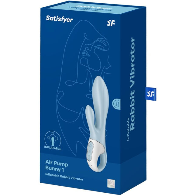SATISFYER - VIBRATOR GONFLABIL IEPURE CU POMPA DE AER IEPURE 1, ALBASTRU