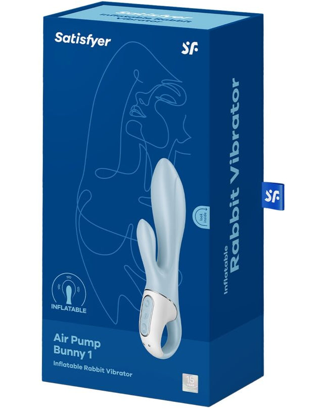 SATISFYER - VIBRATOR GONFLABIL IEPURE CU POMPA DE AER IEPURE 1, ALBASTRU