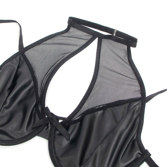 SUBBLIME - 957582 SET SUTIEN ȘI FUSTĂ DIN PIELE NEGRU S/M