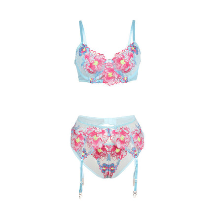 SUBBLIME - 957643 SET SUTIEN ȘI PORTJAR CU BRODERE FLORALĂ ROZ S/M