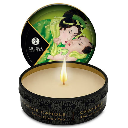 SHUNGA - LUMÂNARE DE MASAJ MINI CARESS BY CANDELIGHT VERDE 30 ML