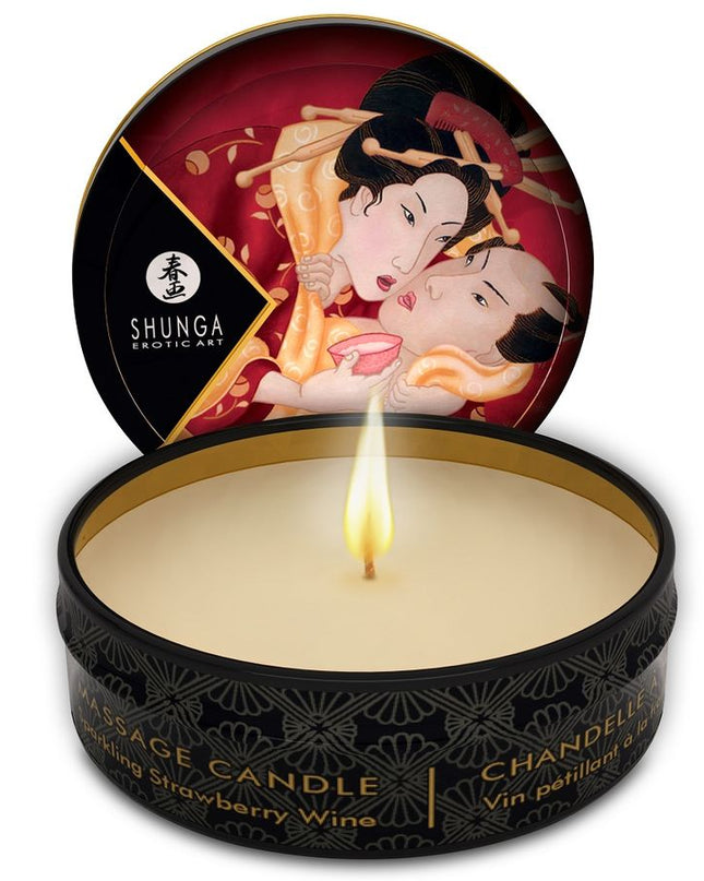 SHUNGA - MINI CARESS BY CANDELIGHT LUMÂNARE DE MASAJ CU CĂPȘUNI ȘI CAVA 30 ML