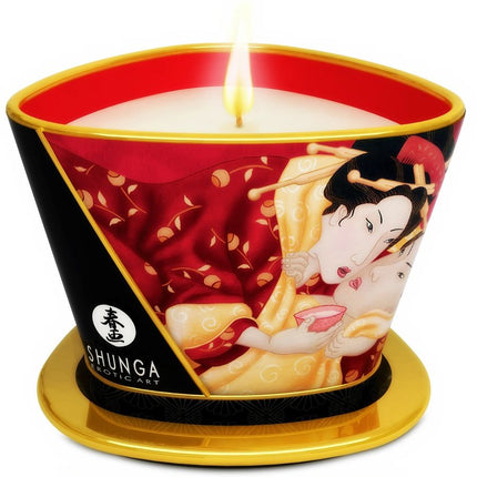 SHUNGA - MINI CARESS BY CANDELIGHT LUMÂNARE DE MASAJ CU CĂPȘUNI ȘI CAVA 170 ML