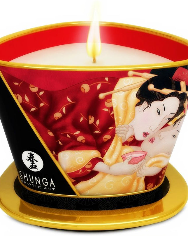 SHUNGA - MINI CARESS BY CANDELIGHT LUMÂNARE DE MASAJ CU CĂPȘUNI ȘI CAVA 170 ML