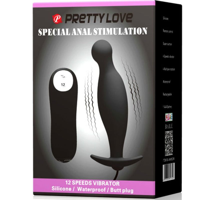 PRETTY LOVE - DOP ANAL DIN SILICON CU 12 MODURI DE VIBRAȚIE NEGRU
