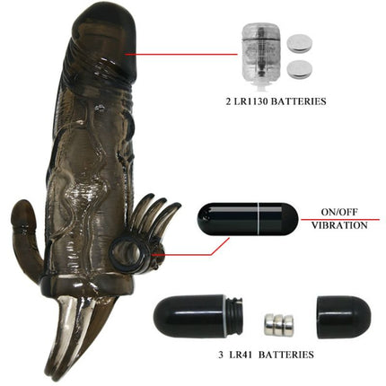 BAILE - HUSA PENTRU PENIS BRAVE MAN CU CLITORIS ȘI STIMULARE ANALĂ DUBLU GLONȚ NEGRU 16.5 CM