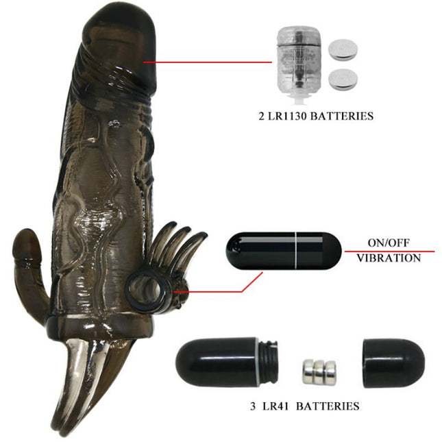 BAILE - HUSA PENTRU PENIS BRAVE MAN CU CLITORIS ȘI STIMULARE ANALĂ DUBLU GLONȚ NEGRU 16.5 CM