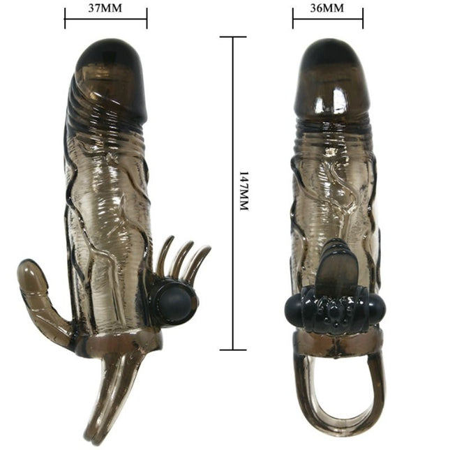 BAILE - HUSA PENTRU PENIS BRAVE MAN CU CLITORIS ȘI STIMULARE ANALĂ DUBLU GLONȚ NEGRU 16.5 CM