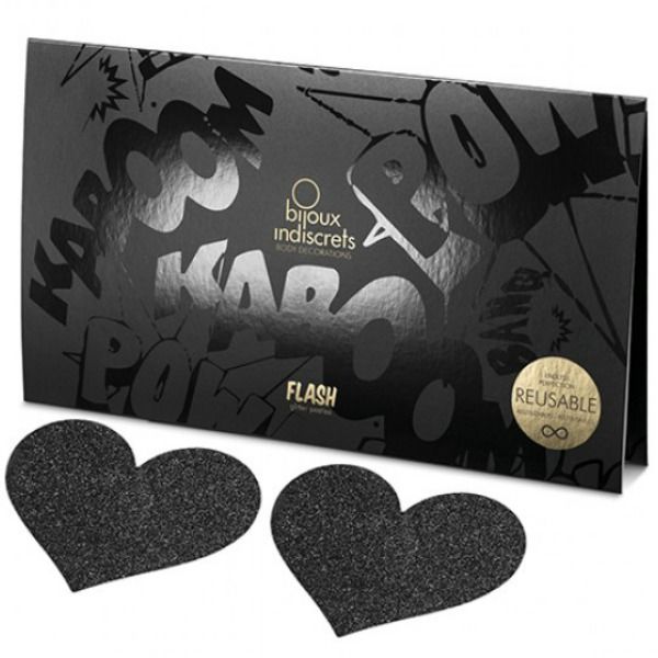 BIJOUX - TĂIETURI INDISCRETE FLASH BLACK HEART NIPPLE CUTS