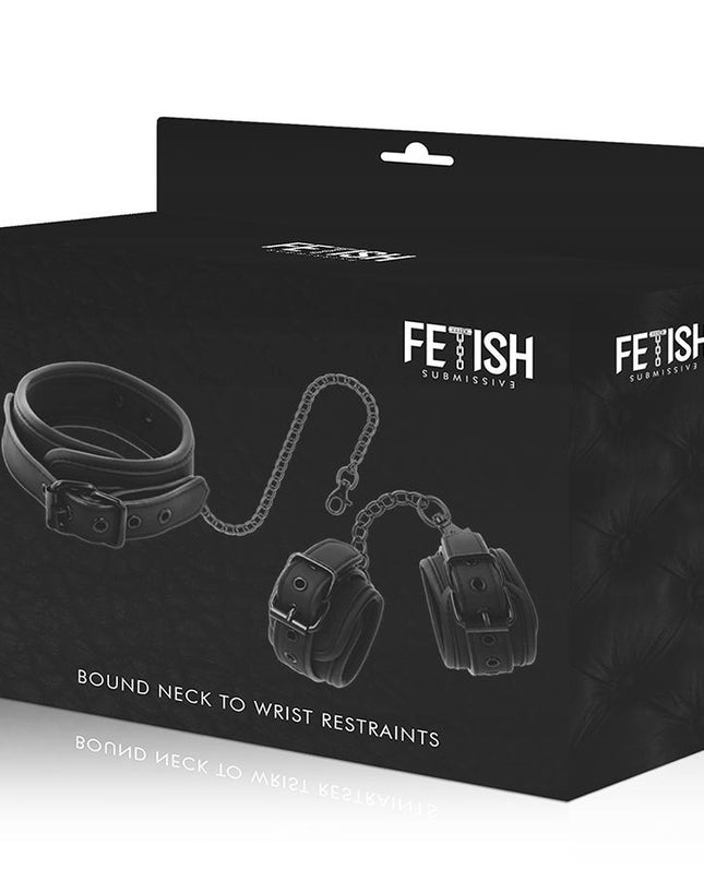 FETISH SUBMISSIVE - COLIER ȘI CĂTUȘE DIN PIELE VEGANĂ CU CĂPTUȘEALĂ DIN NOPREN