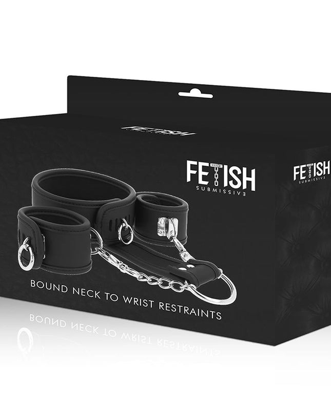 FETISH SUBMISSIVE - COLIER ȘI CĂTUȘE DIN PIELE VEGANĂ CU CĂPTUȘEALĂ DIN NOPREN