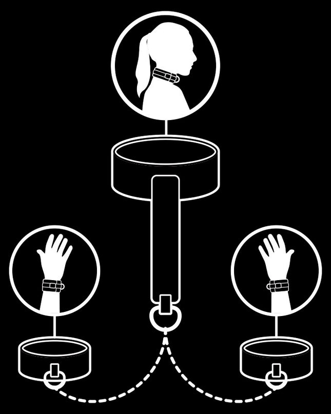 FETISH SUBMISSIVE - COLIER ȘI CĂTUȘE DIN PIELE VEGANĂ CU CĂPTUȘEALĂ DIN NOPREN