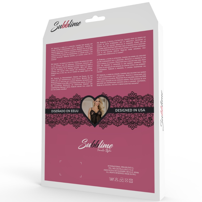 SUBBLIME - CHILOȚ BABYDOLL NEGRU BEJ CU DIRECTE FLORALE S/M