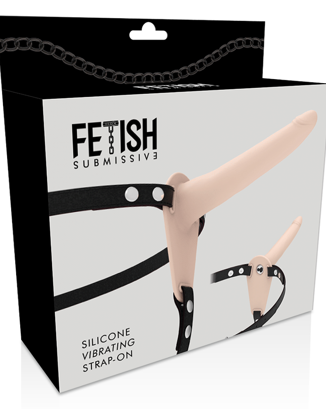 FETISH SUBMISSIVE HARNESS - FLESH SILICONE VIBRATOR 15 CM