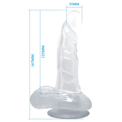 BAILE - DILDO REALISTIC CU VENTUZĂ ȘI TESTICULE 16,7 CM TRANSPARENT