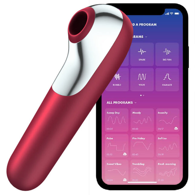 SATISFYER - VIBRATOR ȘI VENTĂ DUAL LOVE CU AER PULSAT ROȘU